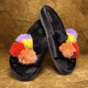 Zara Women’s Velvet Fur Ball Slides